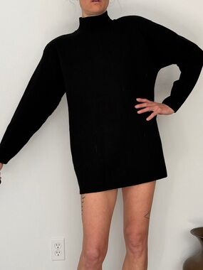 Lands' End 100% Merino Wool Black Turtleneck Sweater Dress